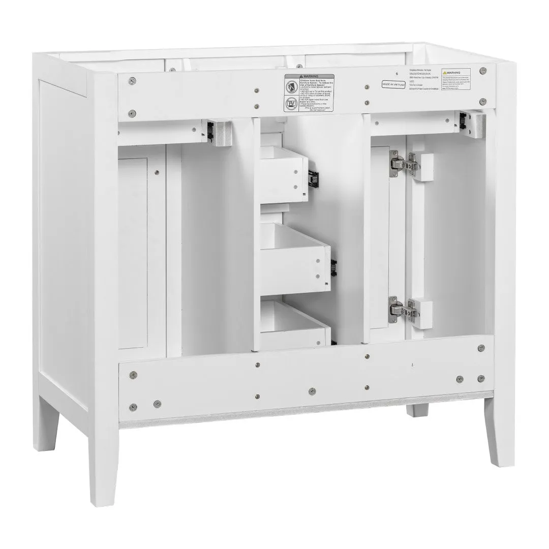 36" Bathroom Vanity, Ceramic Basin, 2 Cabinets, 5 Drawers, Solid Wood Frame, White (Old Sku: Sy999202Aak-1)