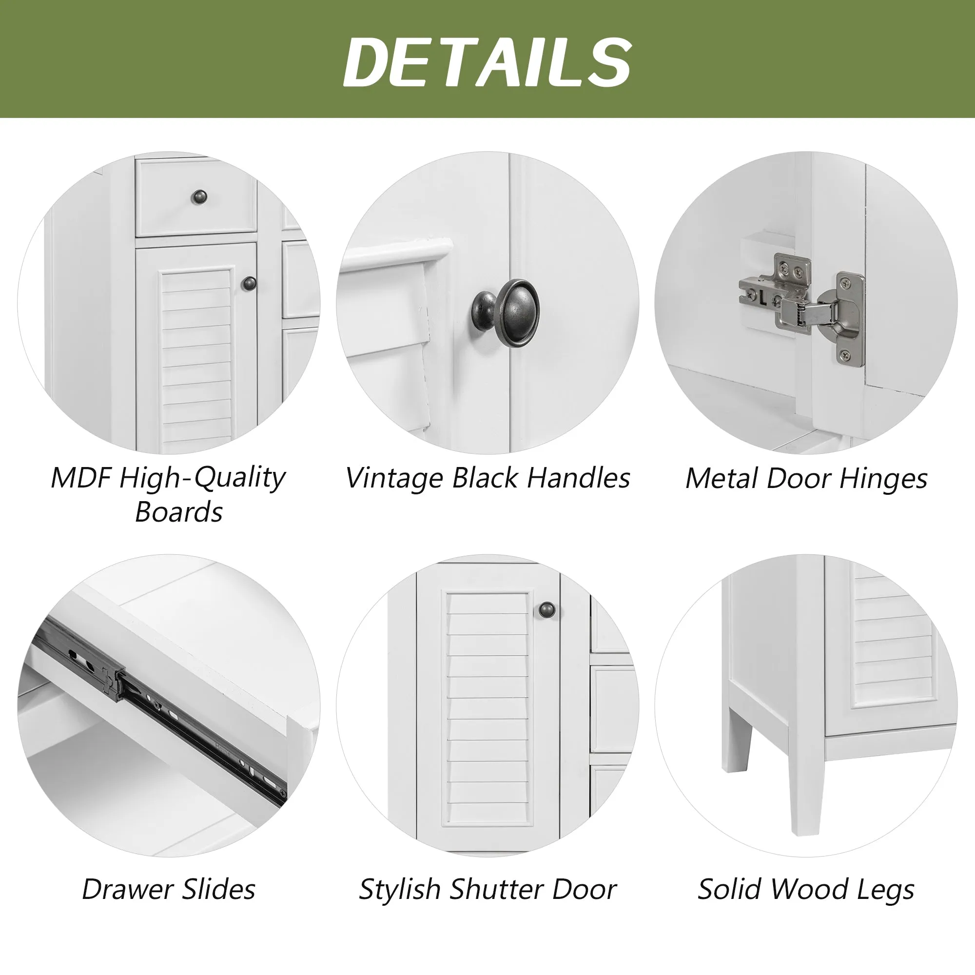 36" Bathroom Vanity, Ceramic Basin, 2 Cabinets, 5 Drawers, Solid Wood Frame, White (Old Sku: Sy999202Aak-1)