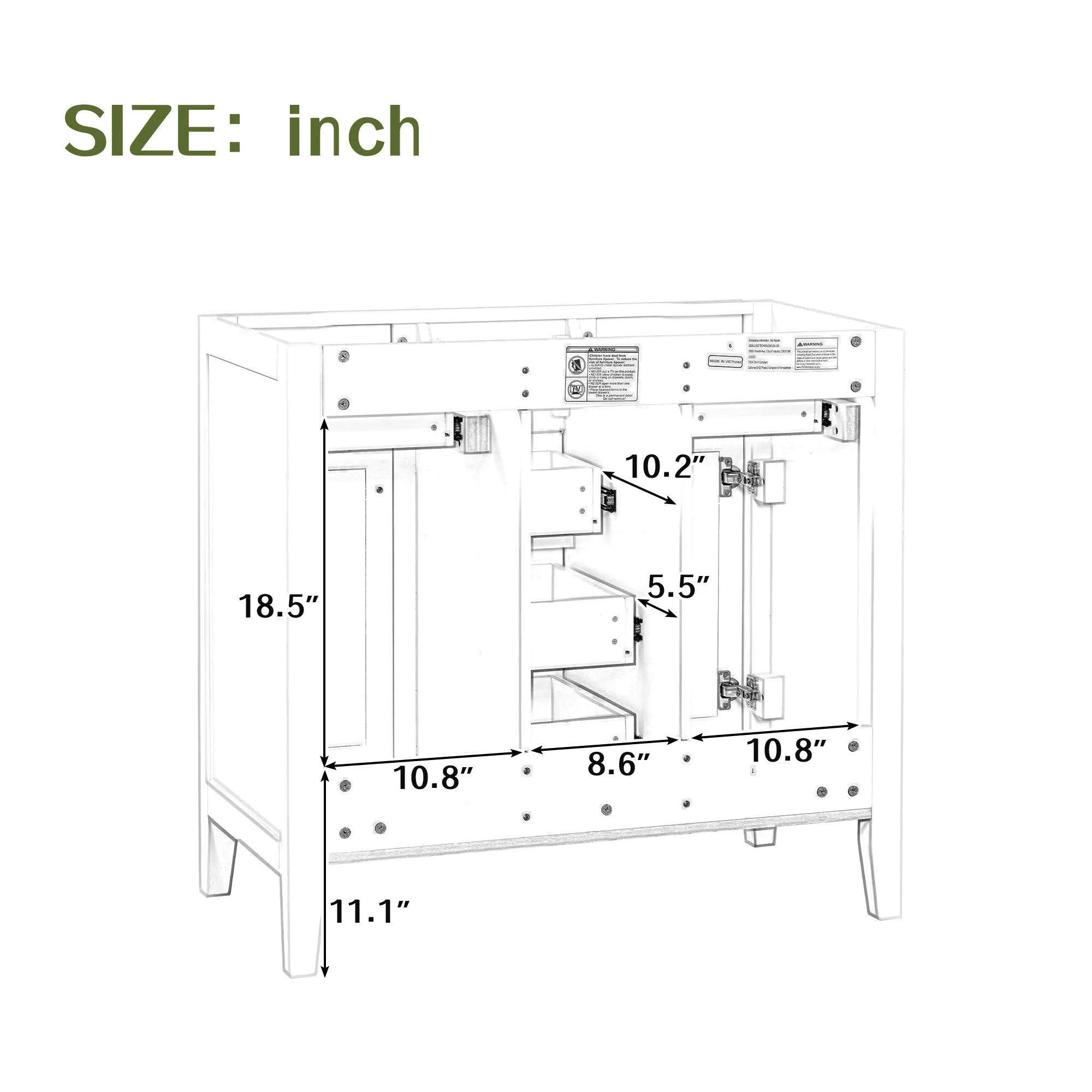 36" Bathroom Vanity, Ceramic Basin, 2 Cabinets, 5 Drawers, Solid Wood Frame, White (Old Sku: Sy999202Aak-1)