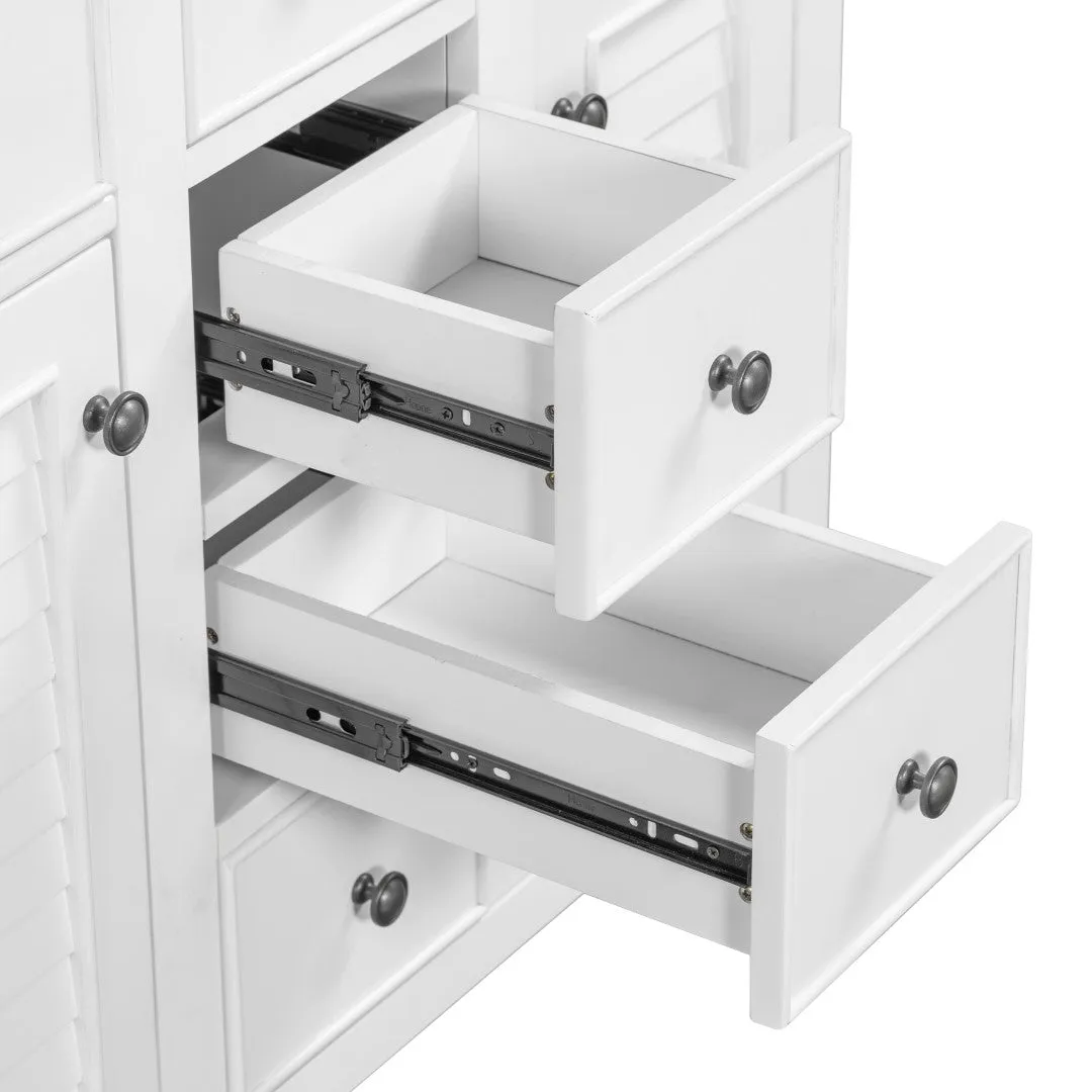 36" Bathroom Vanity, Ceramic Basin, 2 Cabinets, 5 Drawers, Solid Wood Frame, White (Old Sku: Sy999202Aak-1)