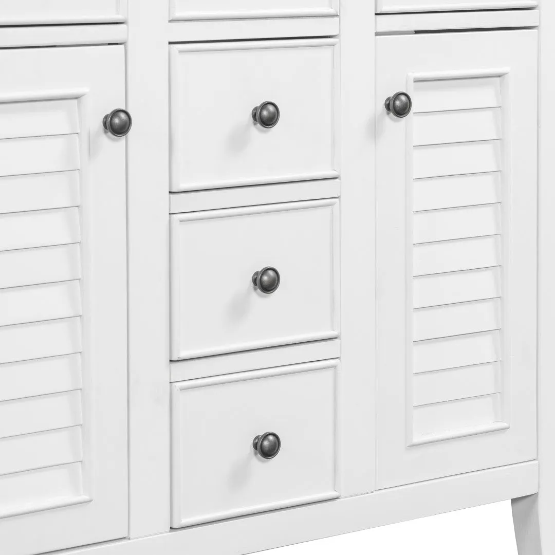 36" Bathroom Vanity, Ceramic Basin, 2 Cabinets, 5 Drawers, Solid Wood Frame, White (Old Sku: Sy999202Aak-1)