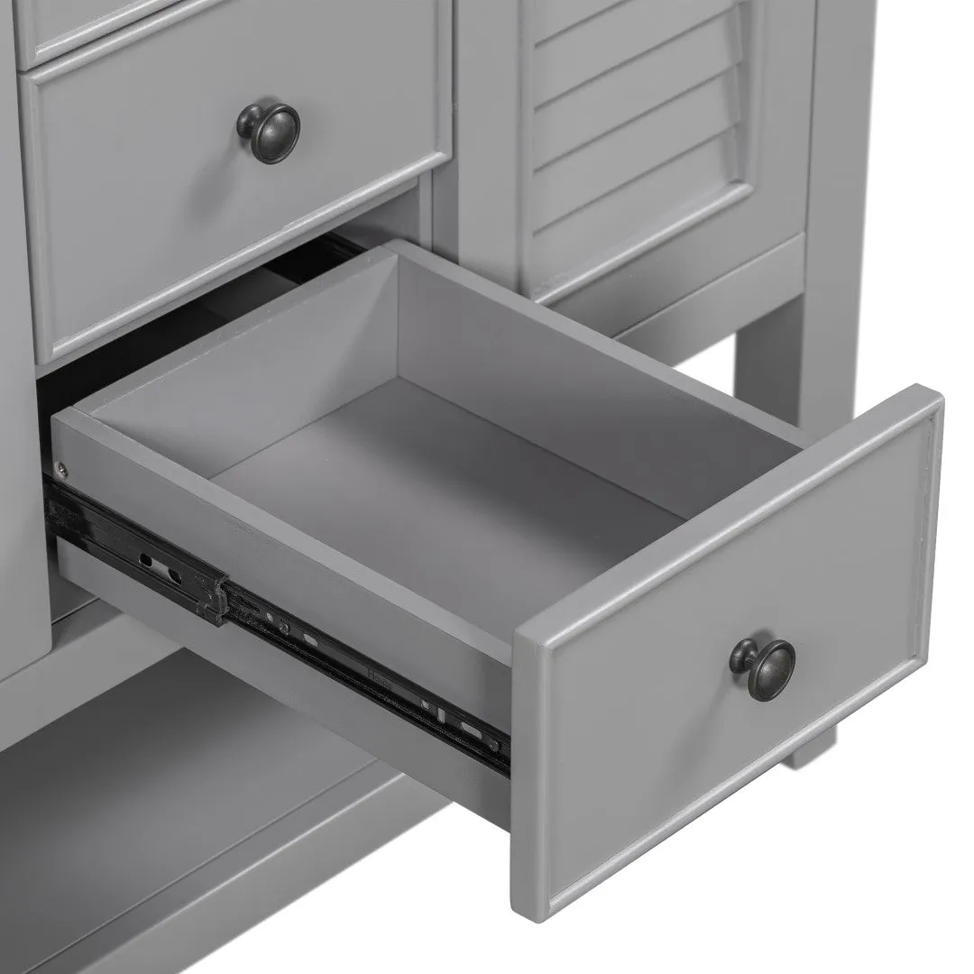 36" Bathroom Vanity, Ceramic Basin, 2 Cabinets & Drawers, Open Shelf, Solid Wood Frame, Grey (Old Sku: Sy999101Aae)