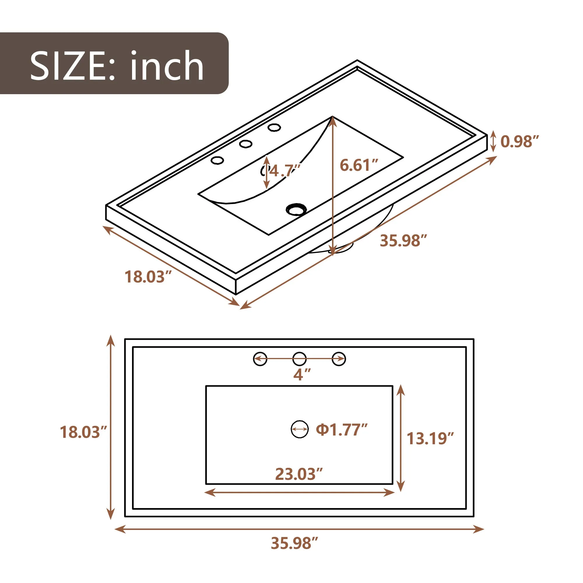 36" Bathroom Vanity, Ceramic Basin, 2 Cabinets & Drawers, Open Shelf, Solid Wood Frame, Grey (Old Sku: Sy999101Aae)