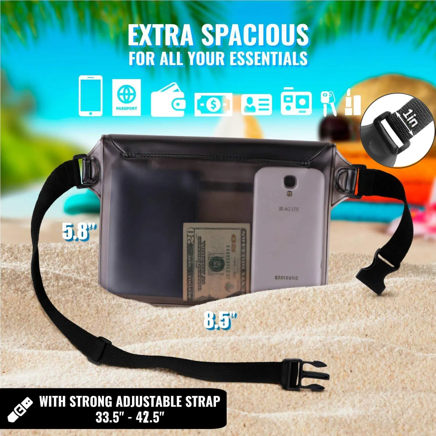 AiRunTech Waterproof Pouch with Waist Strap (2 Pack) | Accessories Best Way to Keep Your Phone and Valuables Safe and Dry | Perfect for Boating Swimming Snorkeling Kayaking Beach Poo(Gray Black)