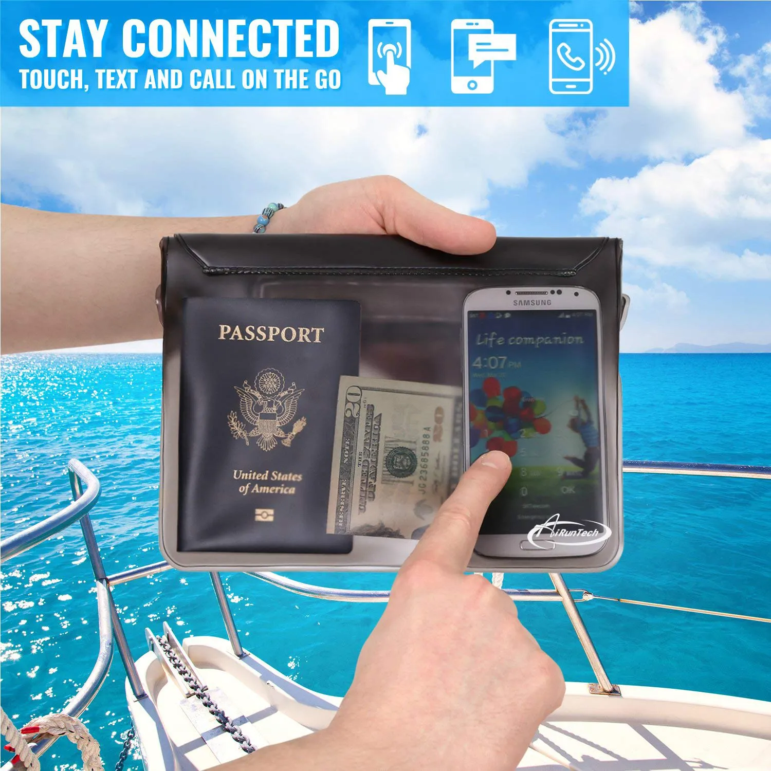 AiRunTech Waterproof Pouch with Waist Strap (2 Pack) | Accessories Best Way to Keep Your Phone and Valuables Safe and Dry | Perfect for Boating Swimming Snorkeling Kayaking Beach Poo(Gray Black)