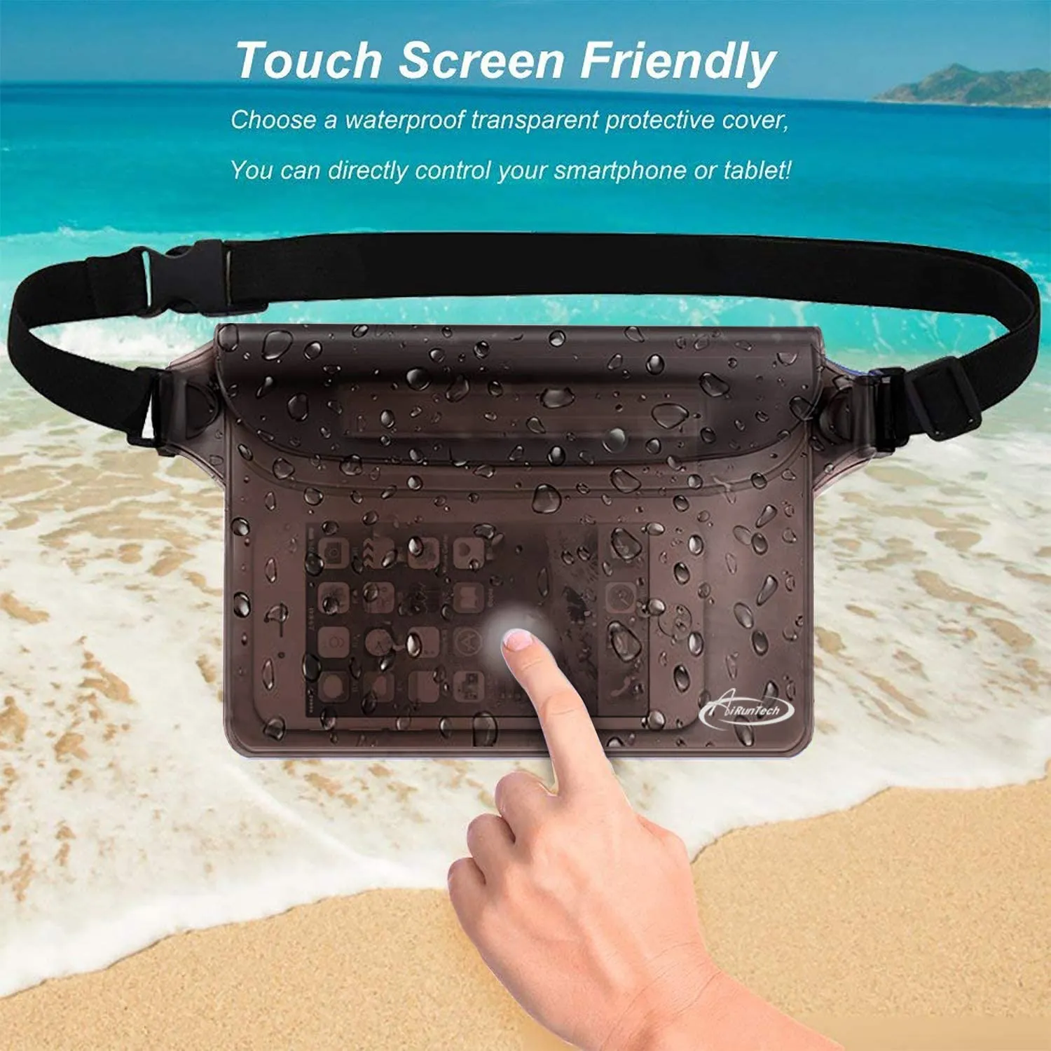 AiRunTech Waterproof Pouch with Waist Strap (2 Pack) | Accessories Best Way to Keep Your Phone and Valuables Safe and Dry | Perfect for Boating Swimming Snorkeling Kayaking Beach Poo(Gray Black)