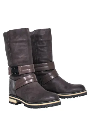 Aquatalia - Brown Leather Ankle Strap Short Boots Sz 6.5