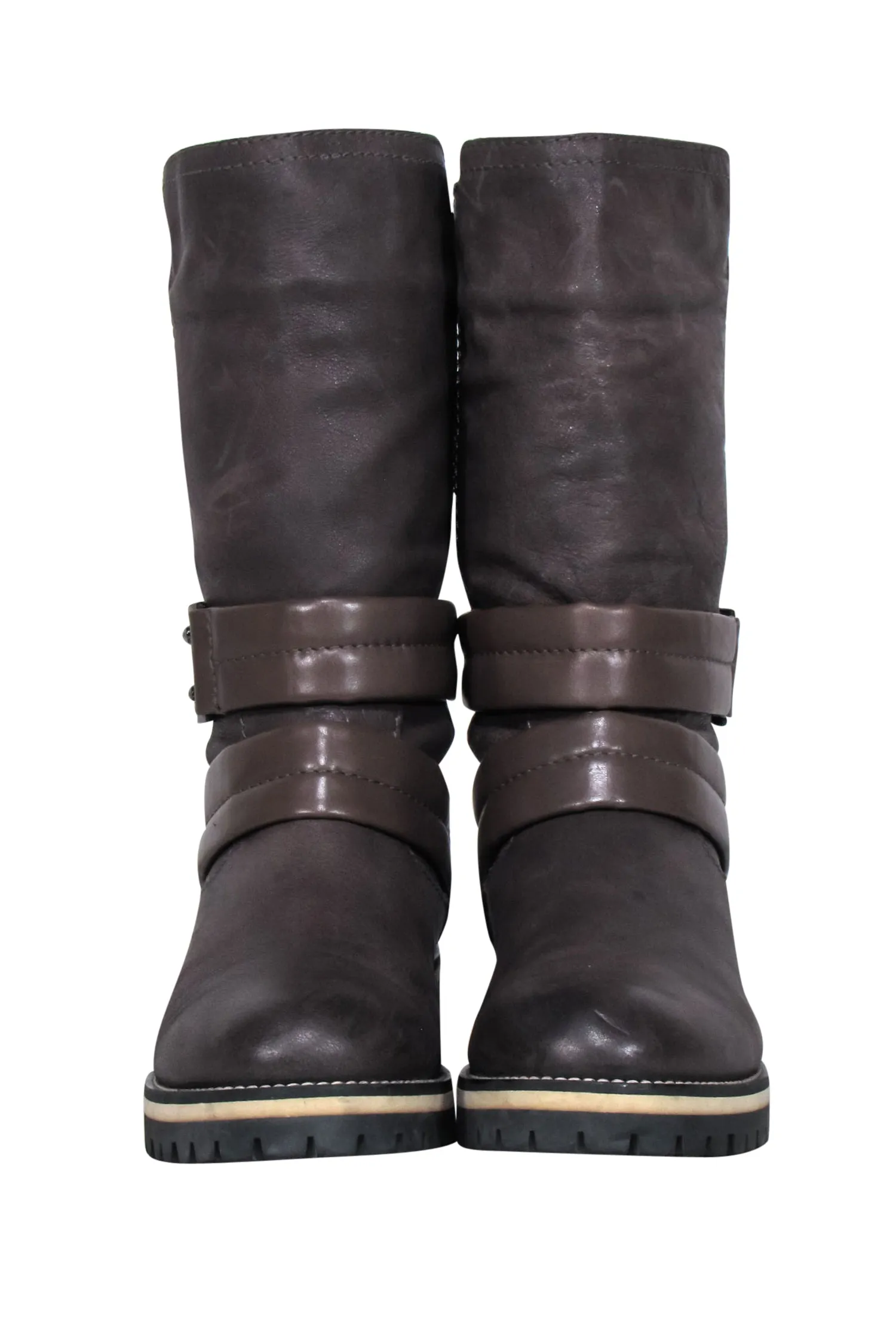 Aquatalia - Brown Leather Ankle Strap Short Boots Sz 6.5