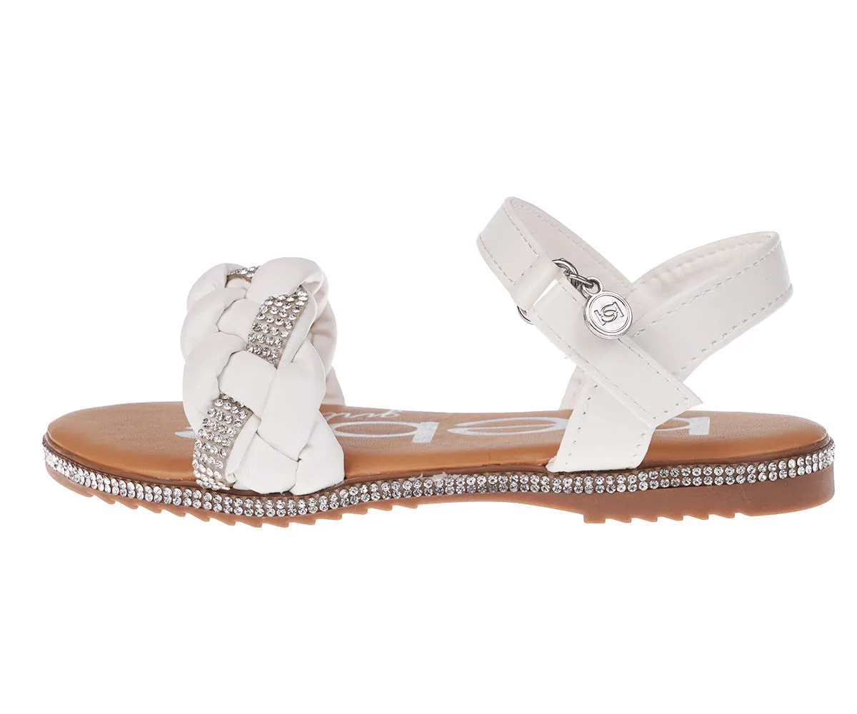 bebe Girl's Trendy Braided Flat Sandals with Silver Rhinestone Details - Flat Sandals for Little Kid/Big Kid