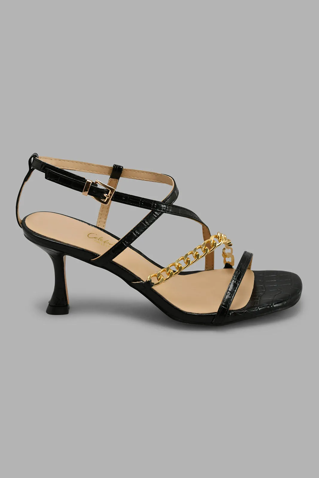 Black Strappy Sandal With Chain