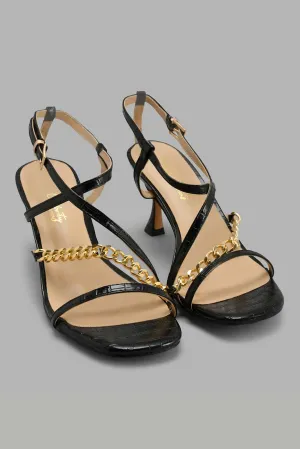 Black Strappy Sandal With Chain