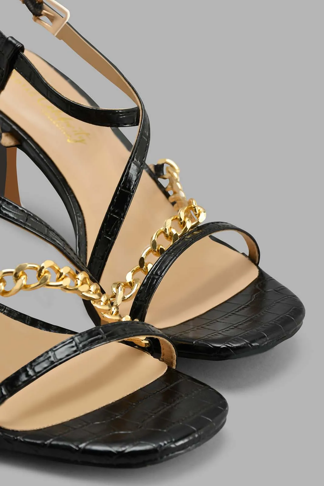 Black Strappy Sandal With Chain