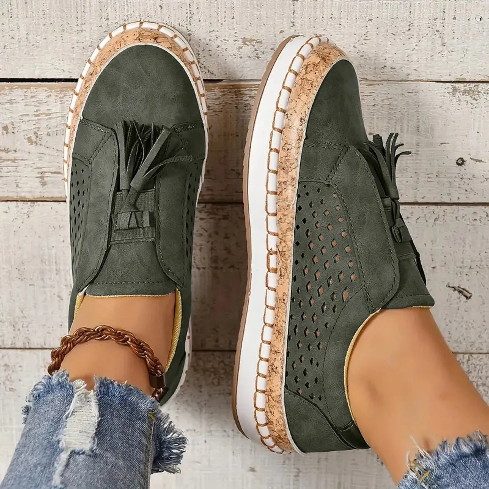 Boho Tassel Cork Slip-On Sneaks