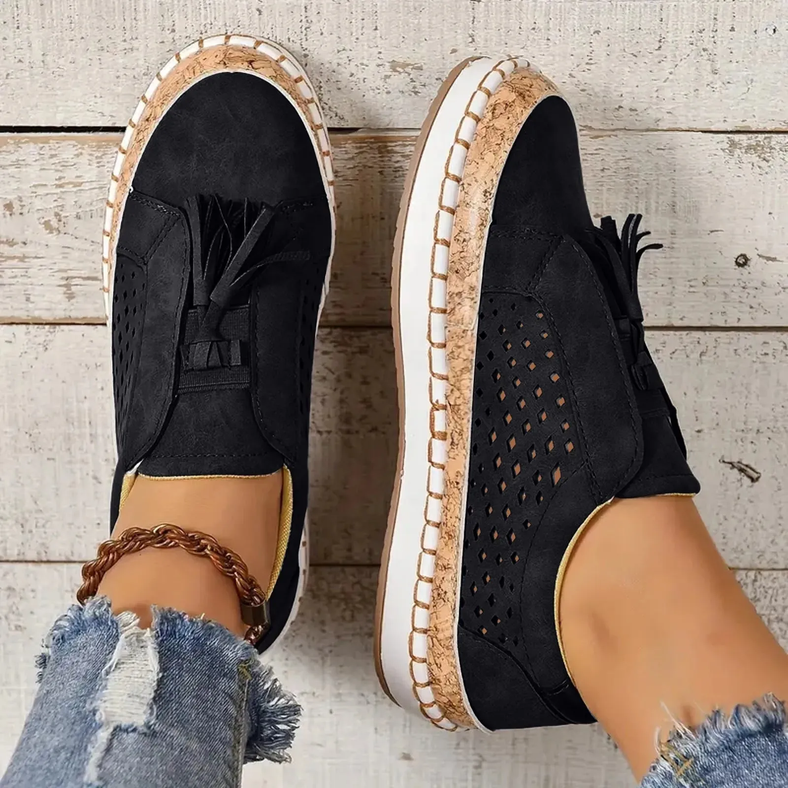 Boho Tassel Cork Slip-On Sneaks