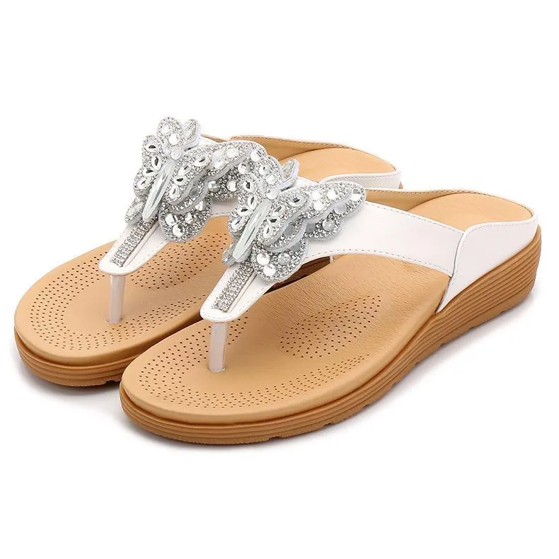 Chicvane Rhinestone Butterfly Bohemian Flip Flops