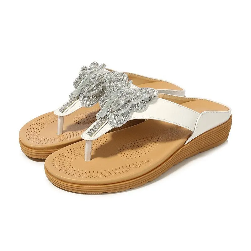 Chicvane Rhinestone Butterfly Bohemian Flip Flops