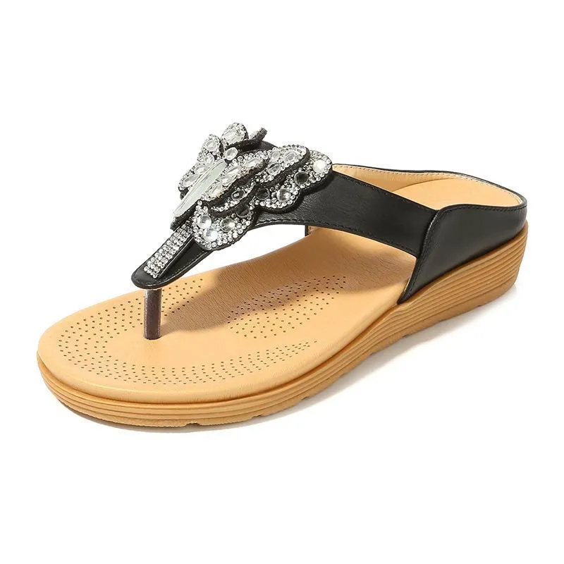 Chicvane Rhinestone Butterfly Bohemian Flip Flops