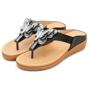 Chicvane Rhinestone Butterfly Bohemian Flip Flops