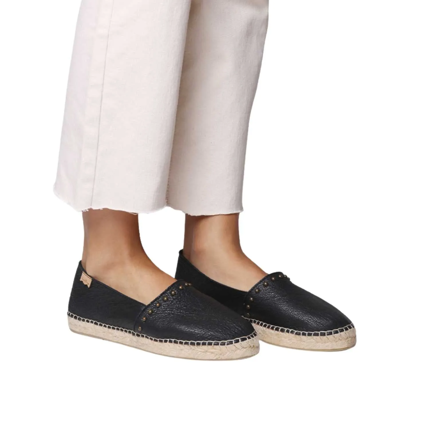 Closed Toe Leather Espadrilles with Studs for Women - Malta