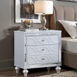 Contemporary Nightstands with mirror frame accents, Bedside Table with two drawers and one hidden drawer, End Table with Crystal Pull for Living Room,Bedroom, Silver