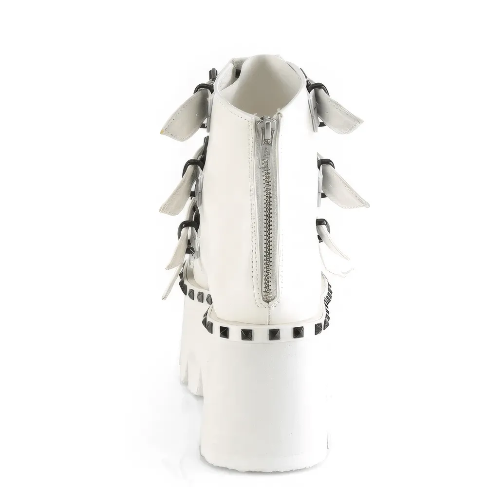 DEMONIA White Chunky Heel Platform Bootie Sandals