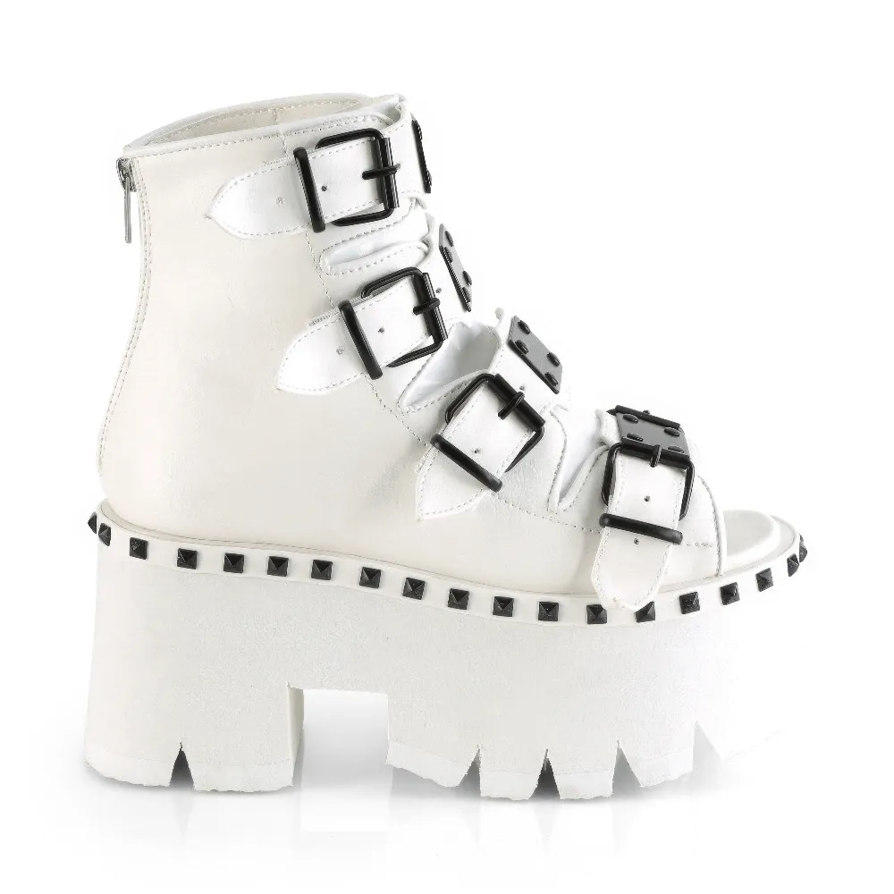 DEMONIA White Chunky Heel Platform Bootie Sandals