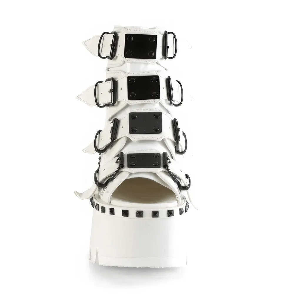 DEMONIA White Chunky Heel Platform Bootie Sandals