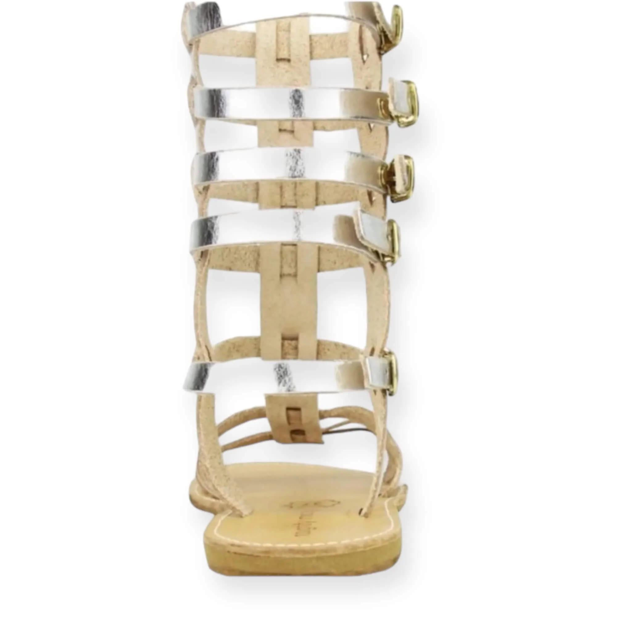 Metallic Silver Leather Tall Gladiator Sandals