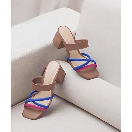 Multi Color Strappy Block Heel Sandals