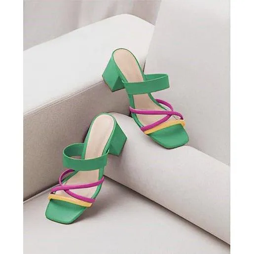 Multi Color Strappy Block Heel Sandals