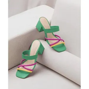 Multi Color Strappy Block Heel Sandals