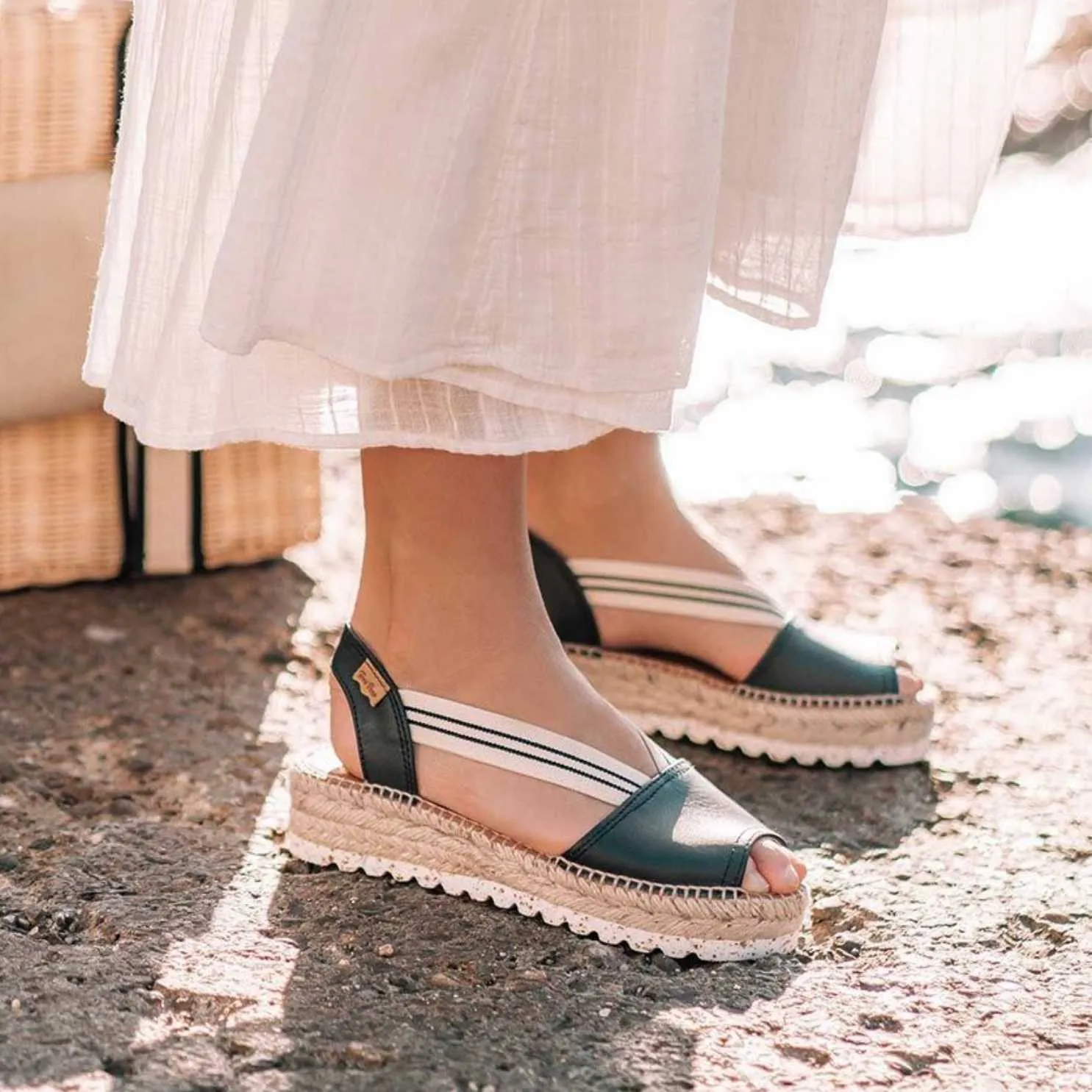 Plain Leather Wedge Espadrille for Women - Estel-SW