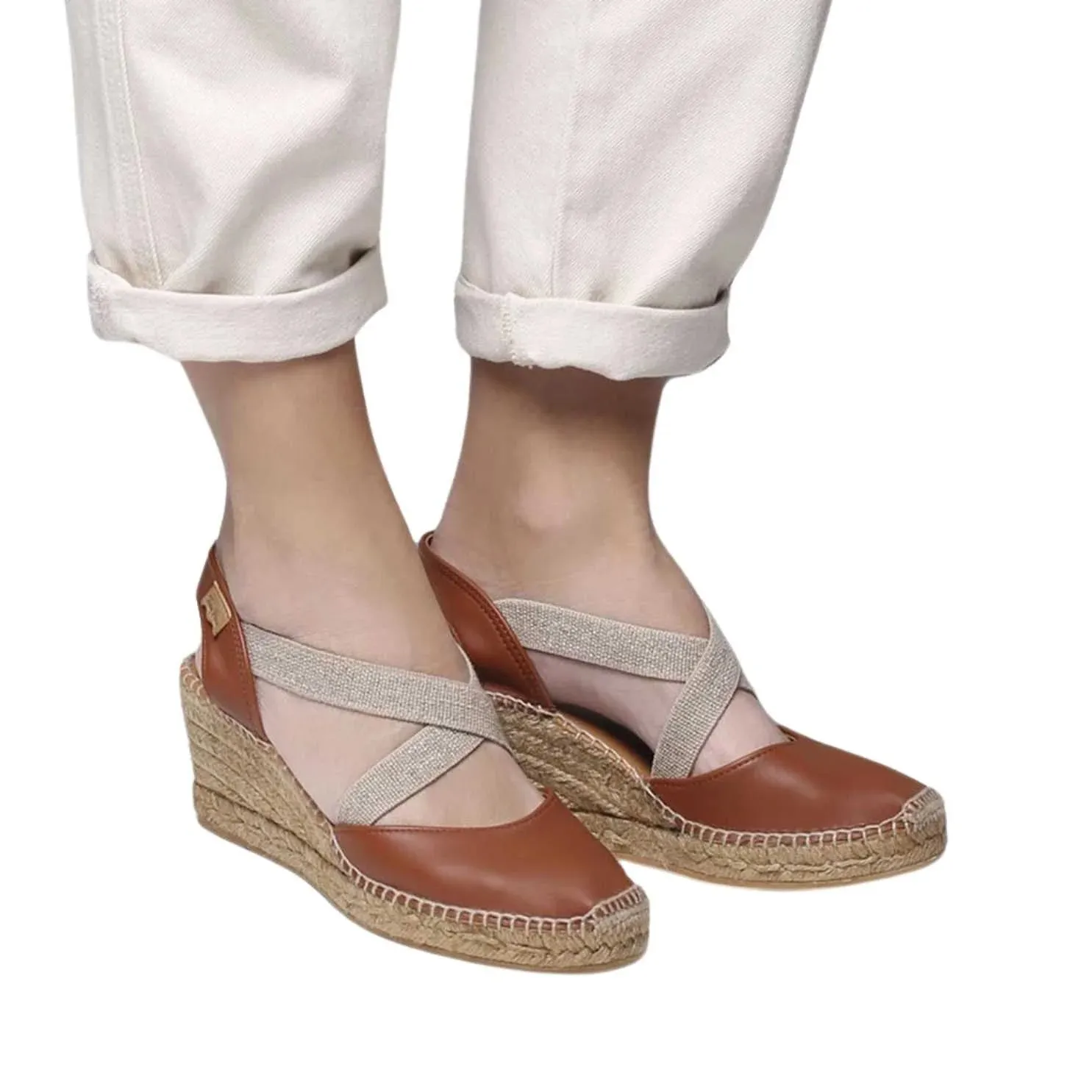 Plain Leather Wedge Espadrille for Women - Saba-P