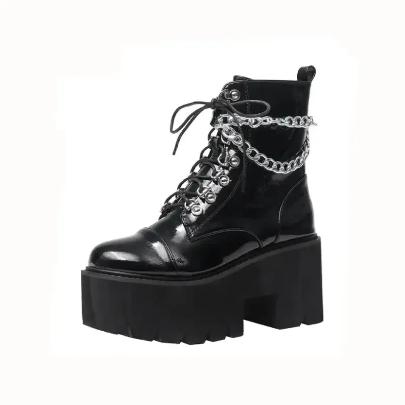 PU Platform Grunge Chunky Heel Ankle Boots
