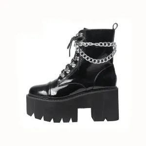 PU Platform Grunge Chunky Heel Ankle Boots