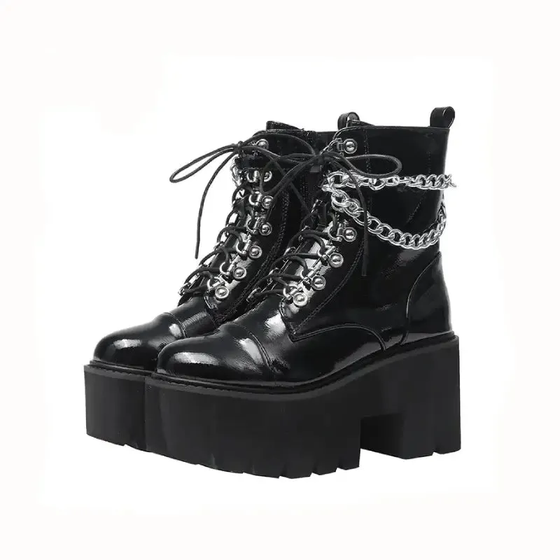 PU Platform Grunge Chunky Heel Ankle Boots