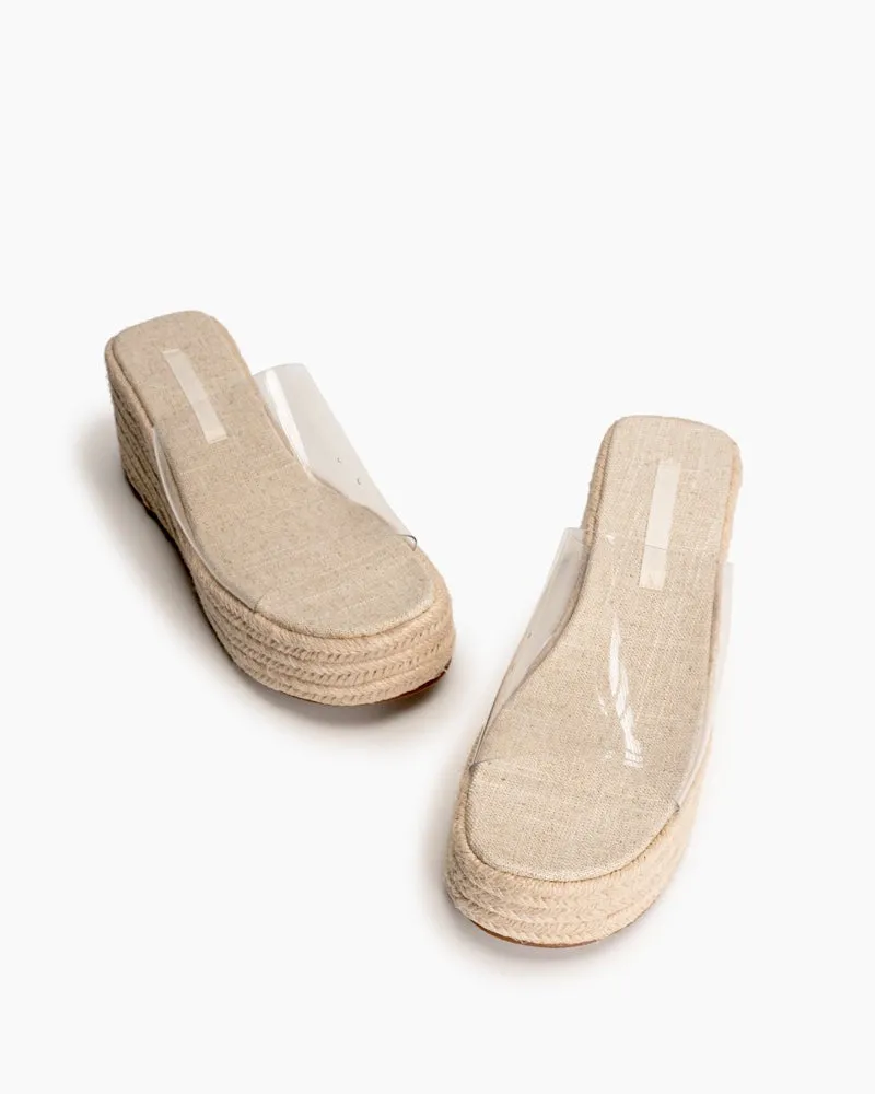 PVC Transparent Espadrilles Platform Chunky Heel Slides Wedge Sandals