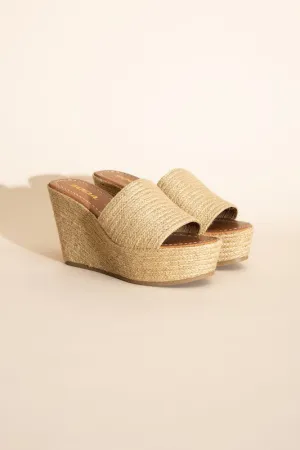 Raffia Khaki Beige Wedge Platform Heels
