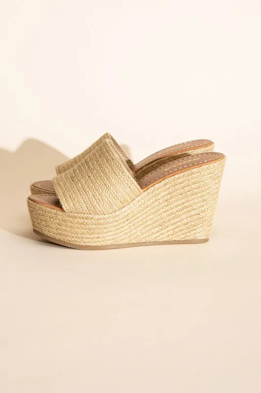 Raffia Khaki Beige Wedge Platform Heels