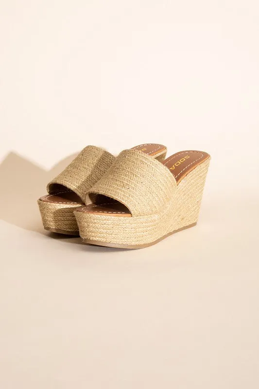 Raffia Khaki Beige Wedge Platform Heels