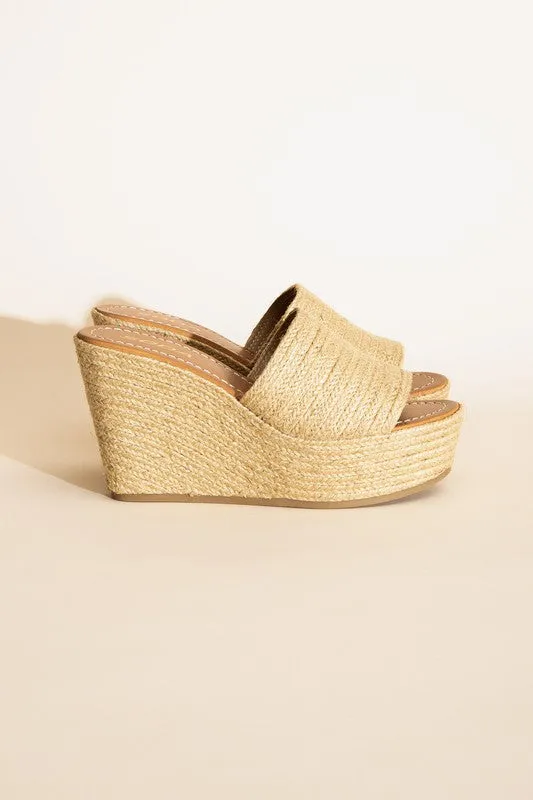 Raffia Khaki Beige Wedge Platform Heels