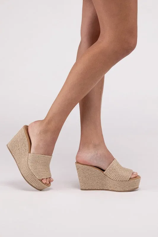 Raffia Khaki Beige Wedge Platform Heels