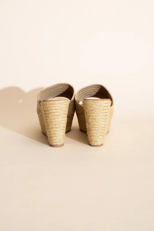 Raffia Khaki Beige Wedge Platform Heels