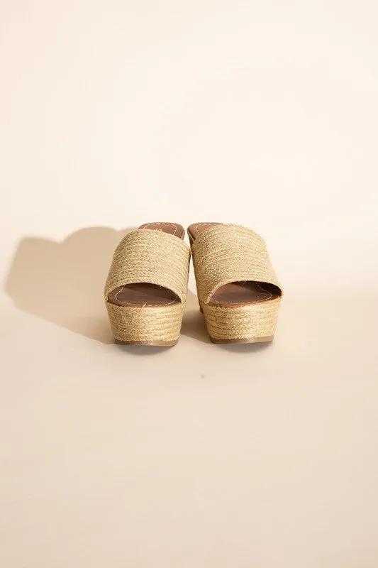 Raffia Khaki Beige Wedge Platform Heels