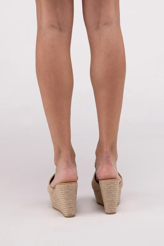 Raffia Khaki Beige Wedge Platform Heels