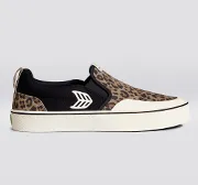 SLIP-ON PRO Leopard Print Suede Black Canvas Ivory Logo Sneaker Women