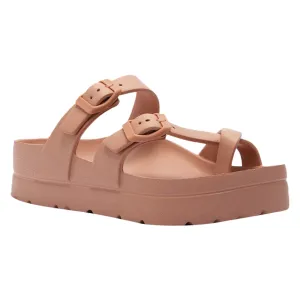 SOBEYO Women's Strappy Platform Sandals Ring Toe Double Buckles Red