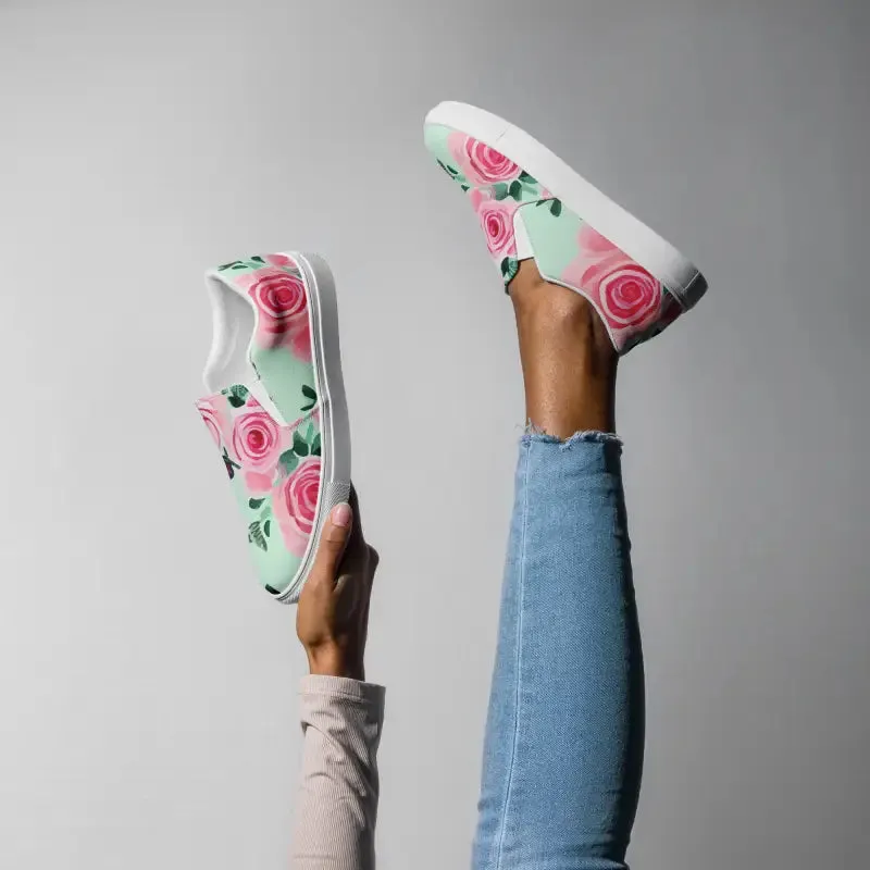 Step Into Pink Roses Women Canvas Shoes