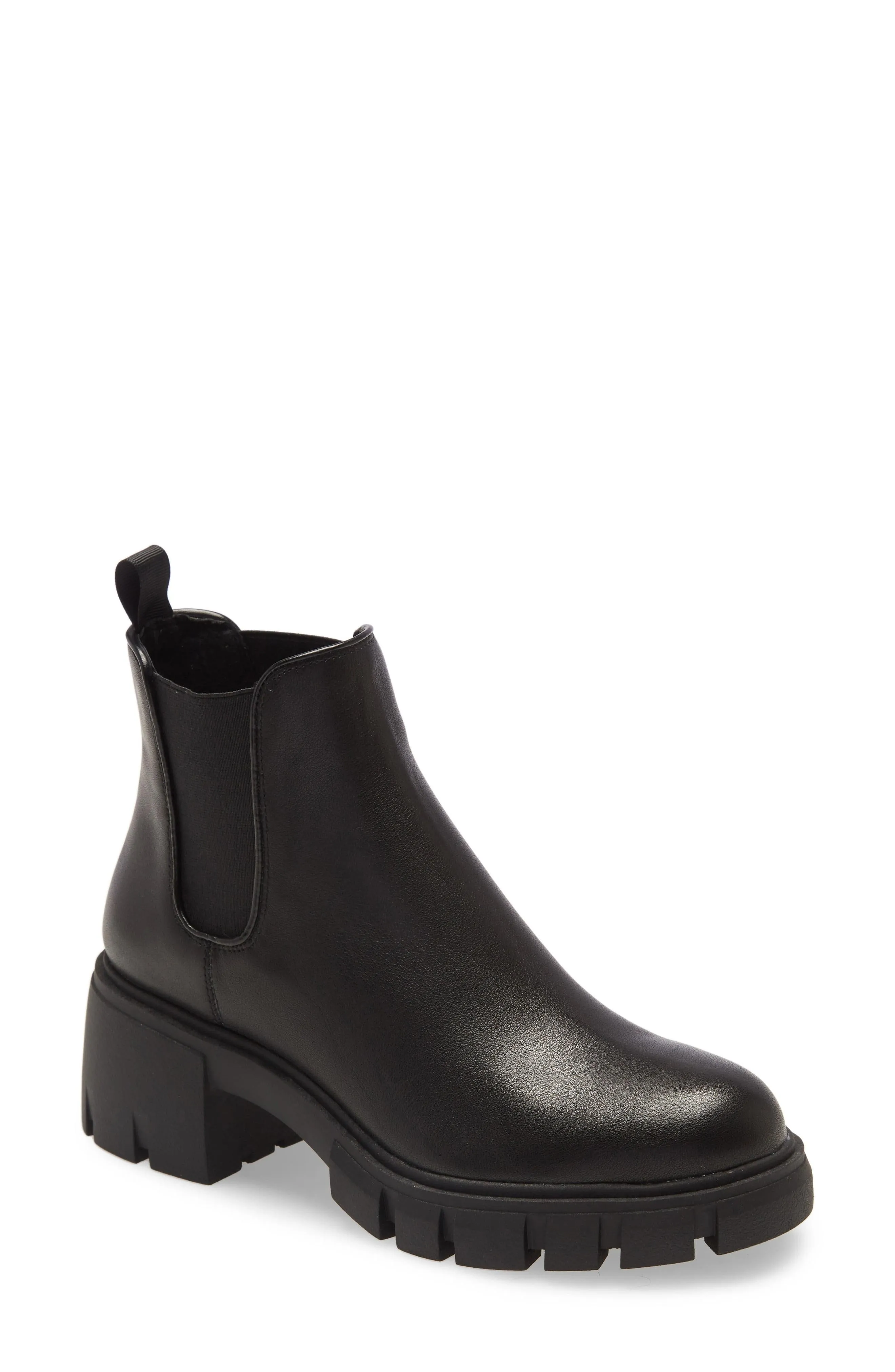Steve Madden Women's Howler Block Heel Platform Ankle Boots Black Leather (6.5, BLACK)