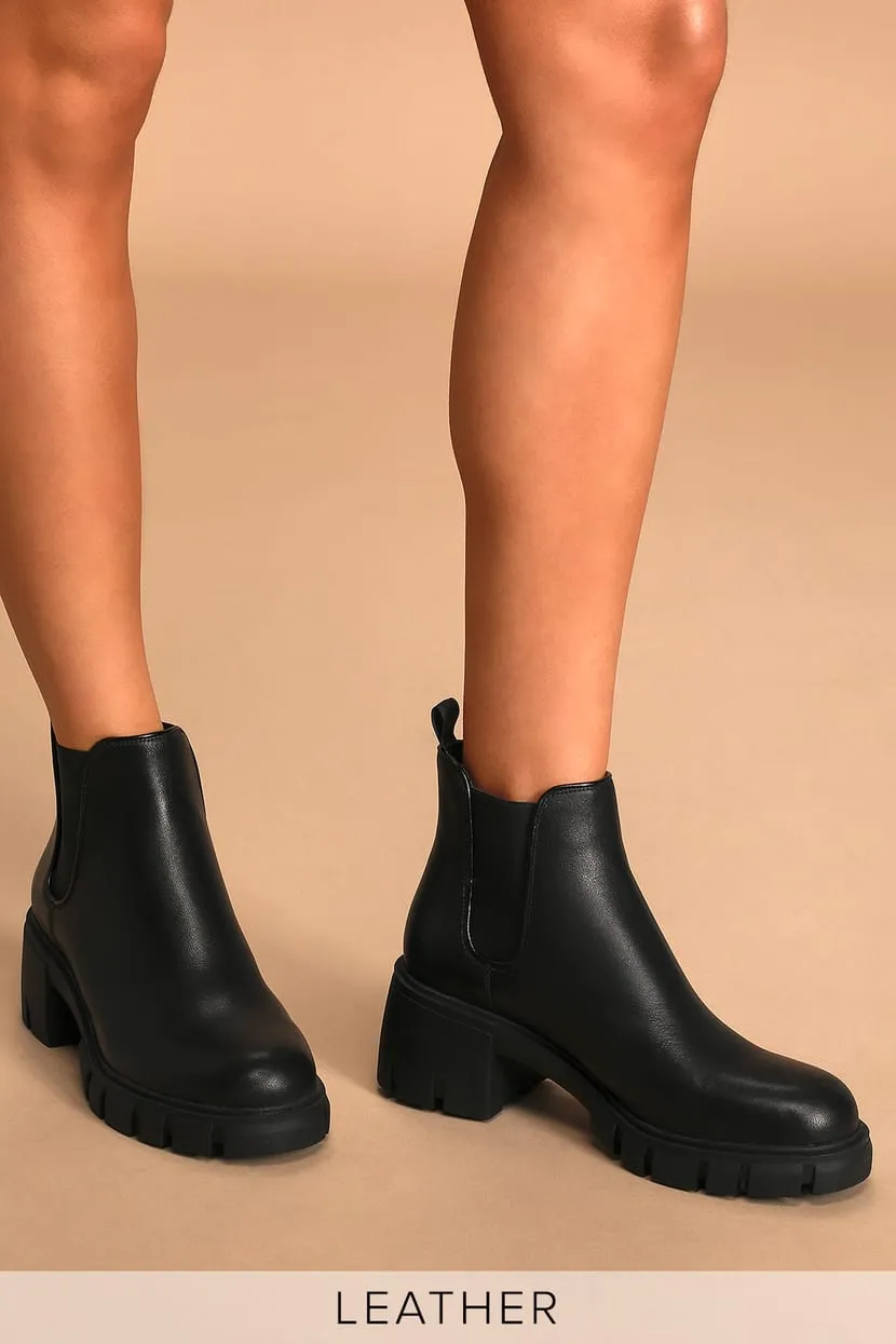 Steve Madden Women's Howler Block Heel Platform Ankle Boots Black Leather (6.5, BLACK)